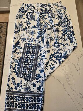 Casual blue and white wide leg pants